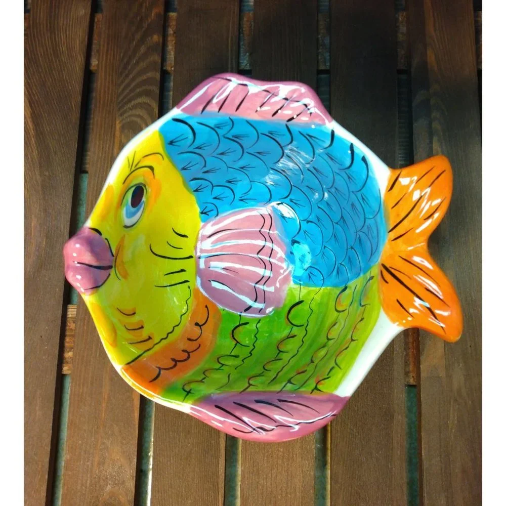 Table Tops Gallery 3D Multicolor Fish 'Coastal Pescada' Ceramic Soup Cereal Bowl